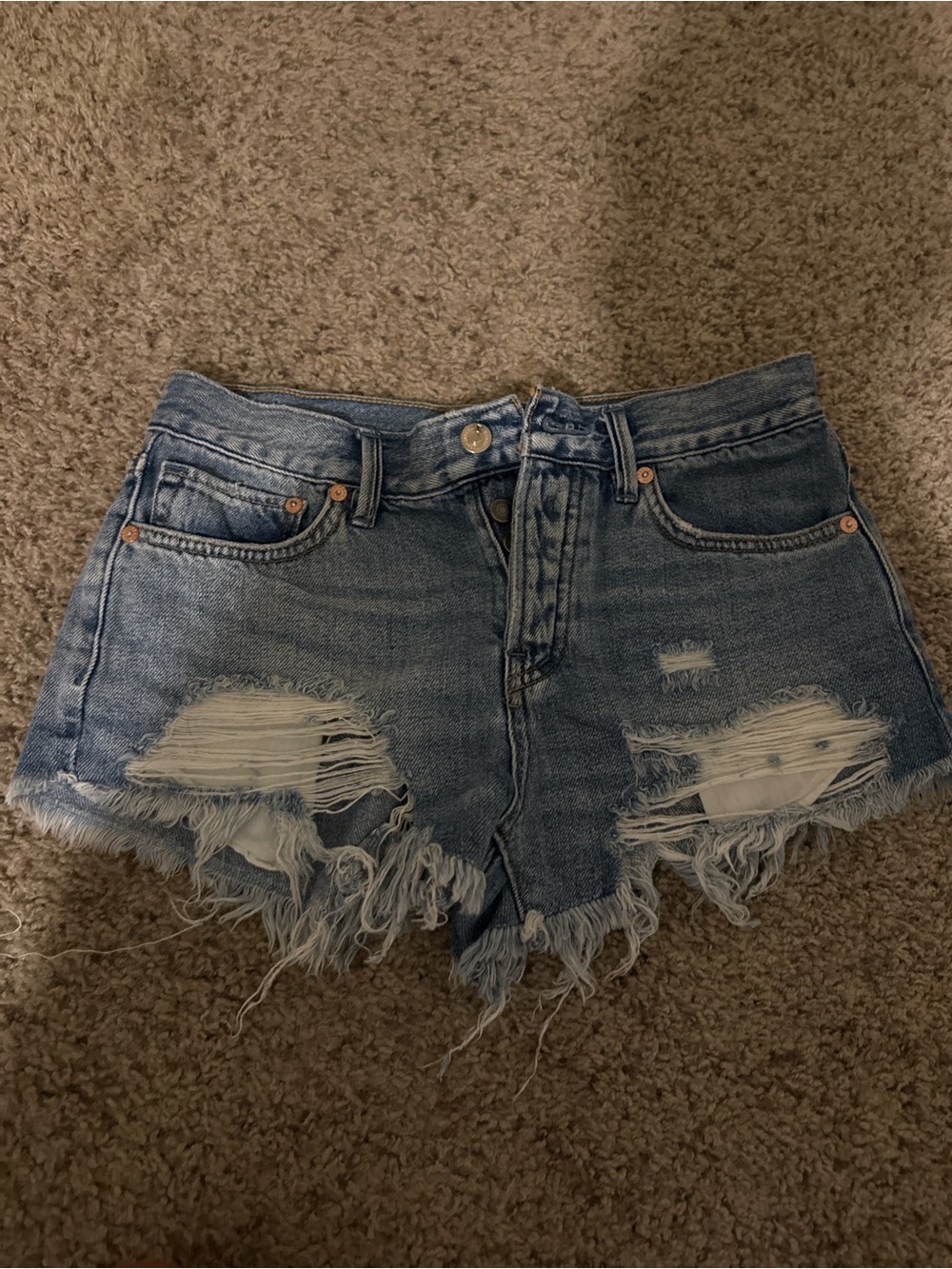 Free People Vintage Light Blue Distressed Denim Cutoff Shorts